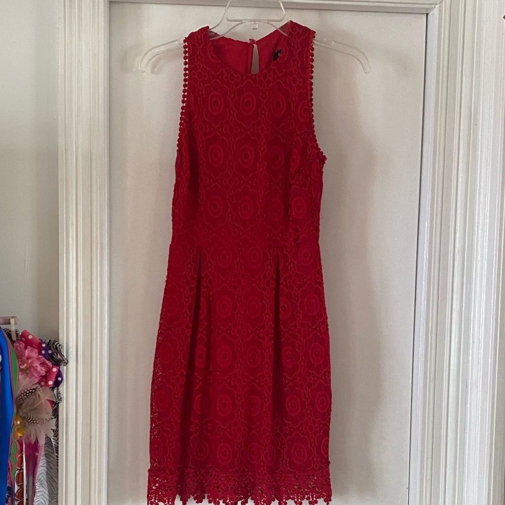 Red floral lace dress